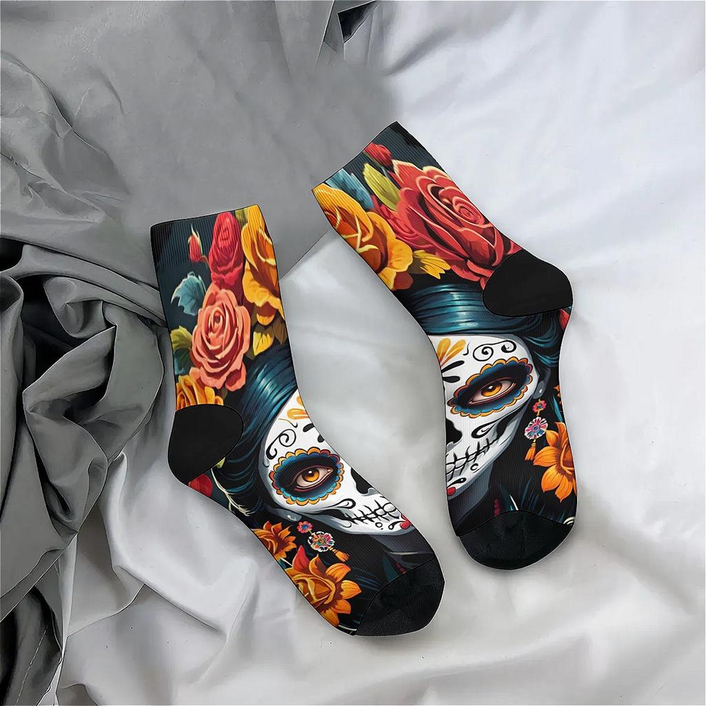 Day of the Dead Spain pet skull print unisex breathable Crazy hip hop  low-top socks Suitable for everyday wear in all seasons