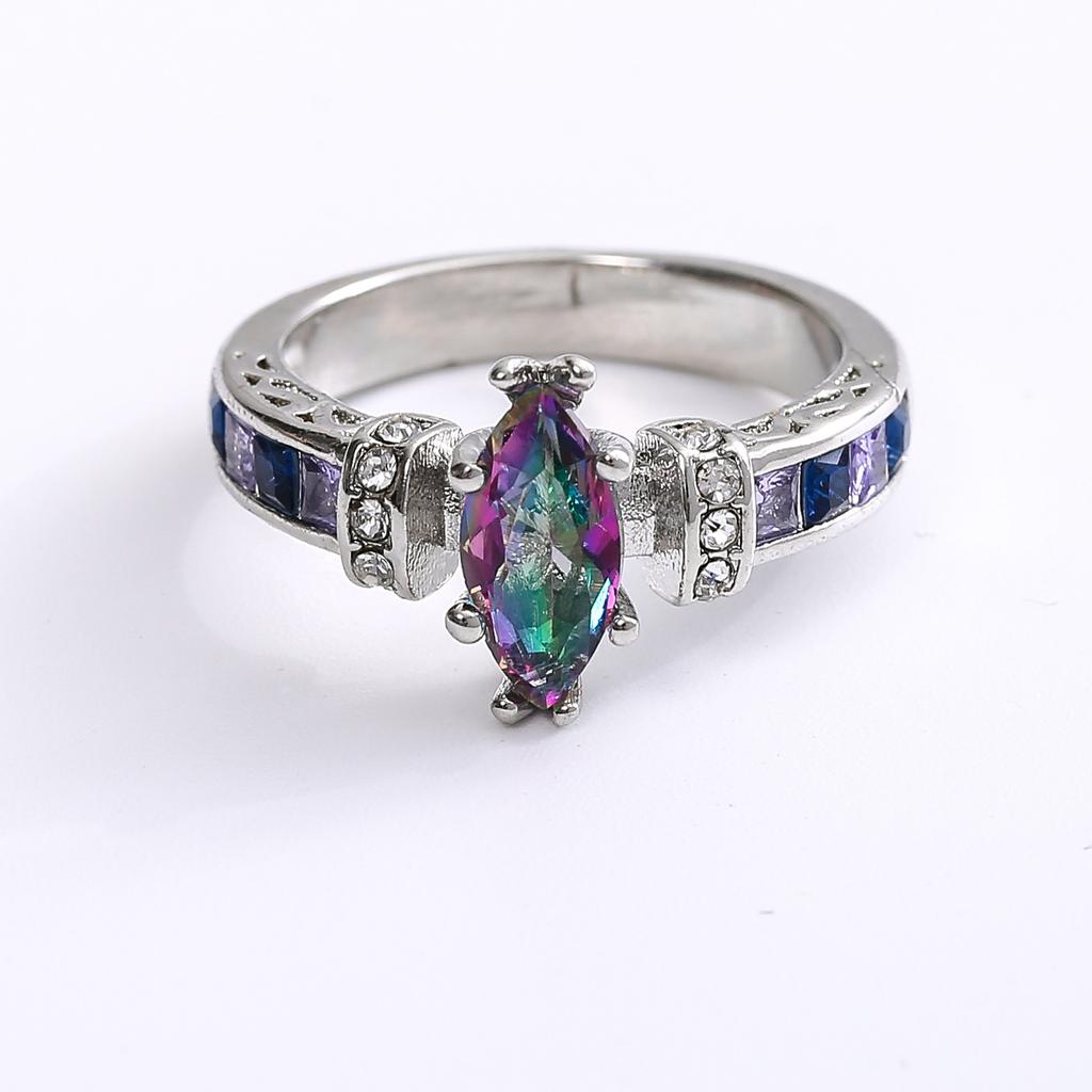 1Pc Stunning Colorful Oval Zirconia Ring European and American Popular Fashion Jewelry