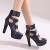 Black Female Sandals Round Toe 12cm Block Heel 3.5cm Platform Zipper Belt Buckles Large Size 48 49 50 Handmade Shoes