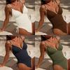 New Split Onepiece Swimsuit Solid Color Neck Backless Swimsuit Women