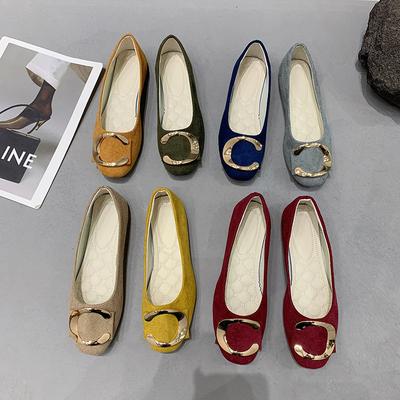 Sapatos Individuais Femininos Casuais de Bico Quadrado com Fivela de Metal, Boca Rasa e Sola Reta, Sapatos de Trabalho