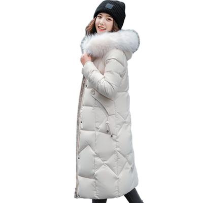 Winter New Fashion Slim-fit Over-knee Big Fur Collar Down Cotton Clothes Women's Medium and Long Coat
