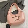 Retro Star Rivet Tote Bag Solid Pu Leather Shoulder Bag Large Capacity Female Casual Shopping Underarm Pack Lady Handbag