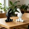1 Pair Bunny Figurine 3D Printed Cute Black And White Rabbit Decoration for Office Desktop Bedroom Car Dashboard Home Decor