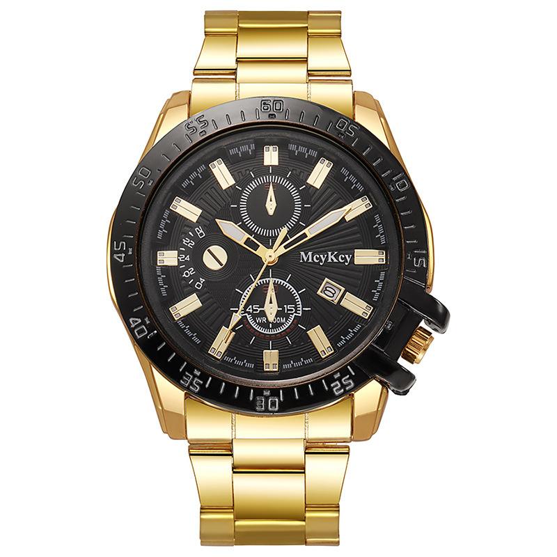 

Мужские часы из нержавеющей стали с большим циферблатом, золотые, черные, аналоговые, кварцевые часы, роскошные, водонепроницаемые, с датой, для платья, мужские чёрный