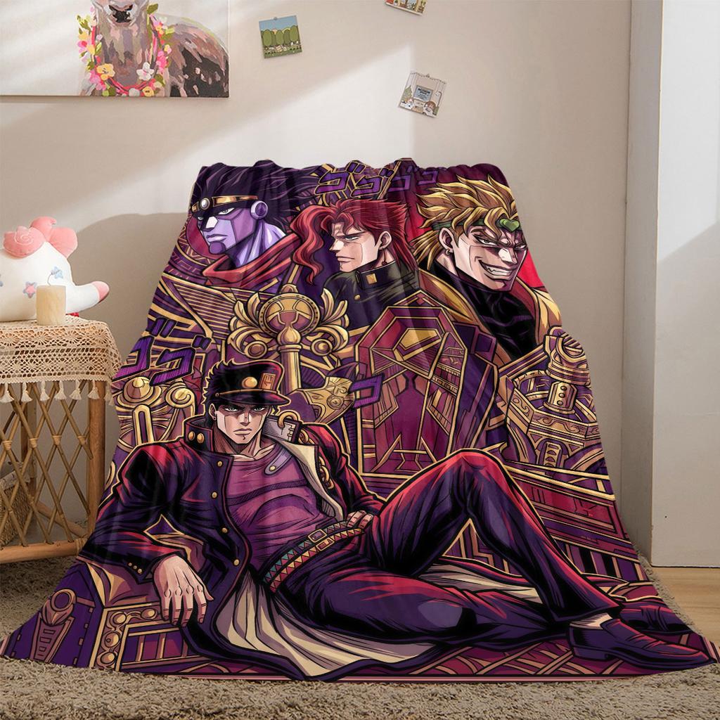 JoJo's Bizarre Adventure Flannel Blanket, Cartoon Print for Bedroom Accessories, Warm Throw for Chairs, Portable Travel_LIAN