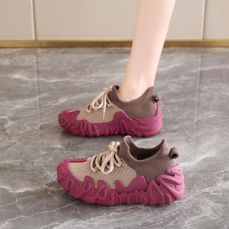 New summer fly-woven mesh breathable coconut running dad shoes platform casual sneakers 34