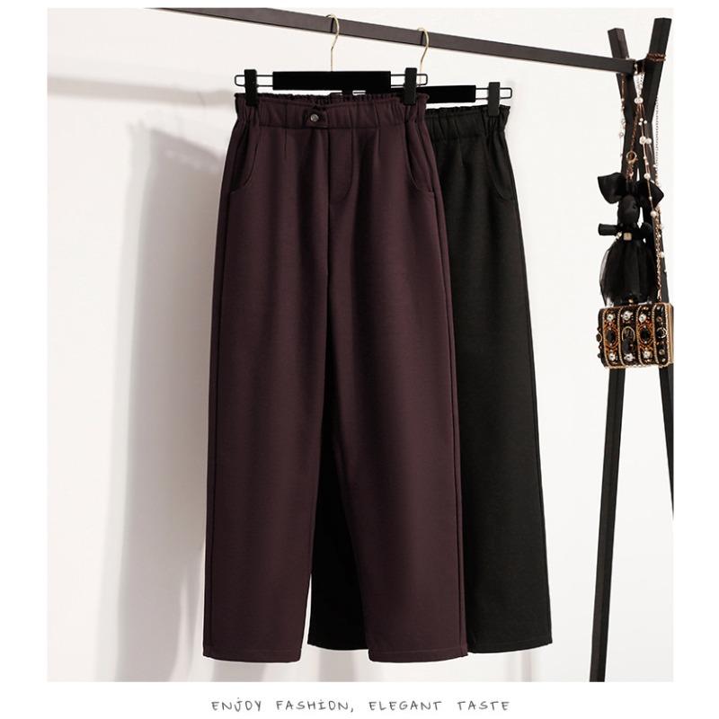 DIMANAF 2025 Autumn Winter Women Plus Size Pants Thick Casual Lady Long Pants Flocking Oversized Loose Bottoms