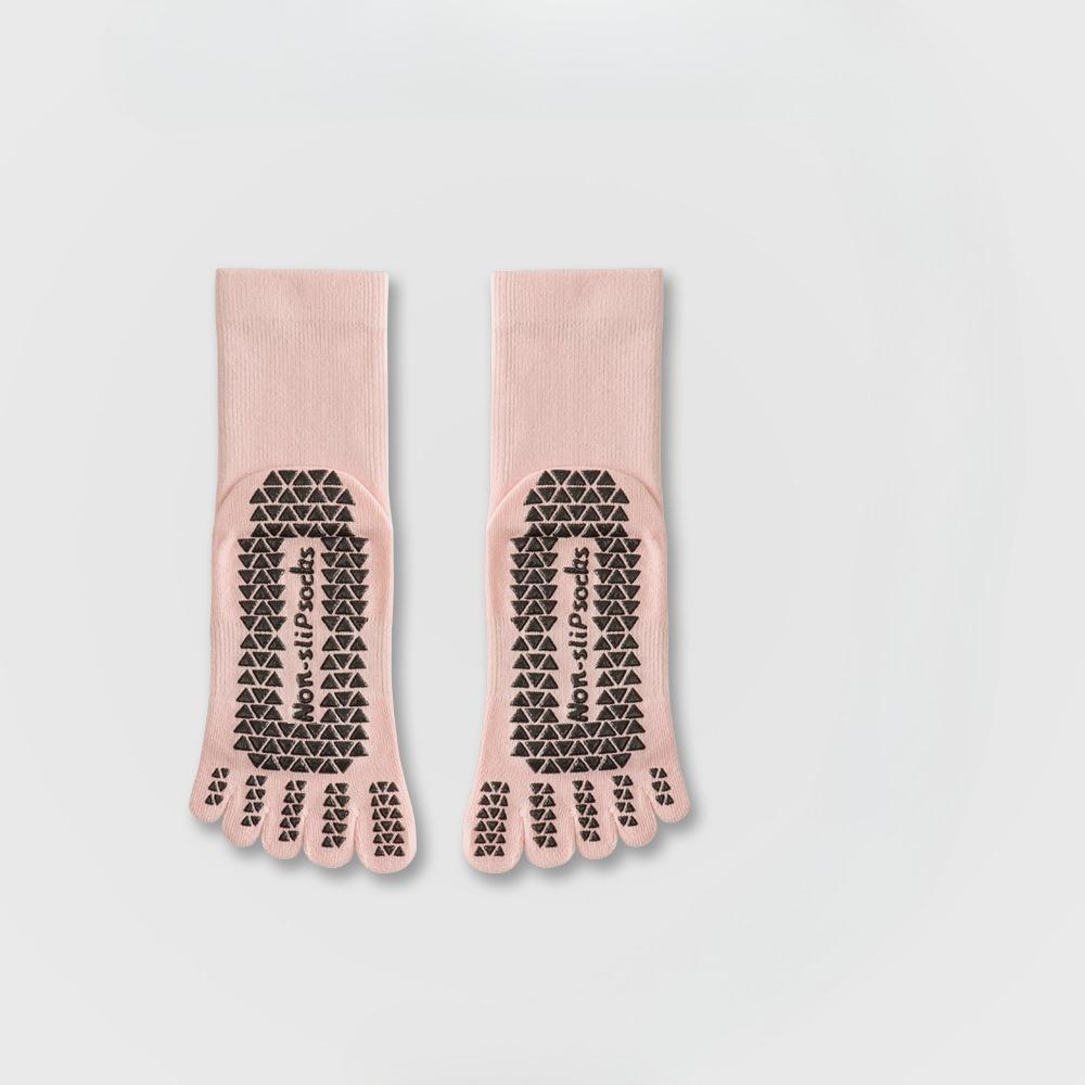 Solid-color Five-finger Mid-calf Socks with Silicone Grip, Yoga Fitness Pure-color Combed Dopamine Yoga Socks