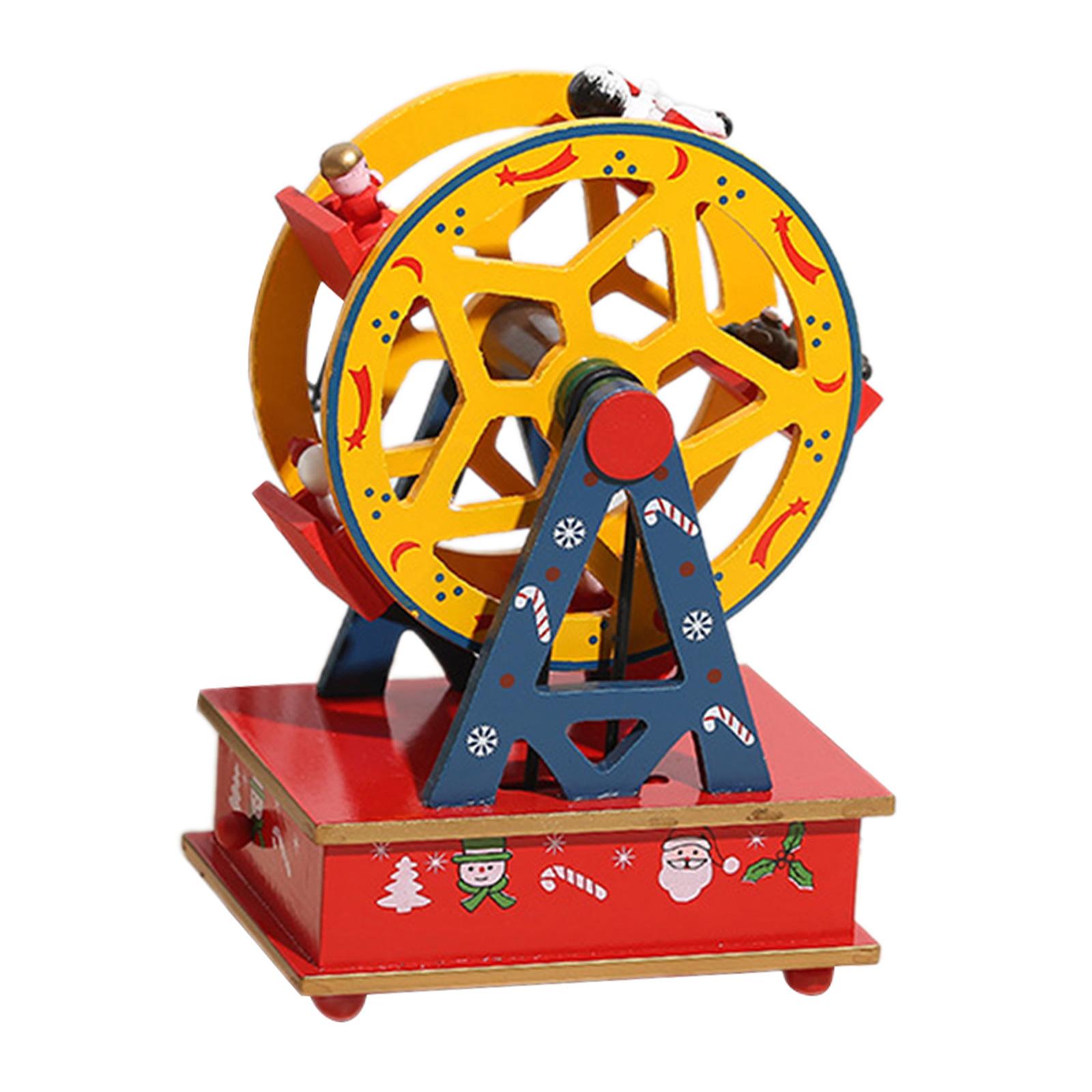 Christmas Music Box Wooden Musical Box Wheel Tabletop Ornament Christmas Ornament for Living Room Fireplace Home Desk