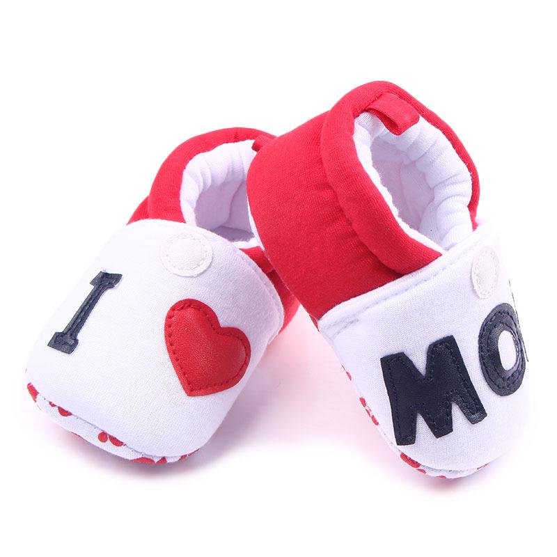 Lovely Toddler First Walkers Baby Shoes Round Toe Flats Soft Slippers Shoes I Love MOM