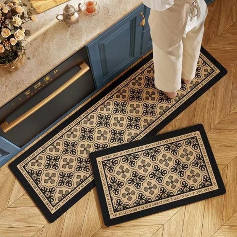 2Pcs Kitchen Floor Mat Non-Slip Anti-Oil Absorbent Rugs Dirt Resistant Crystal Velvet Household Modern Simple Carpet Door Mats