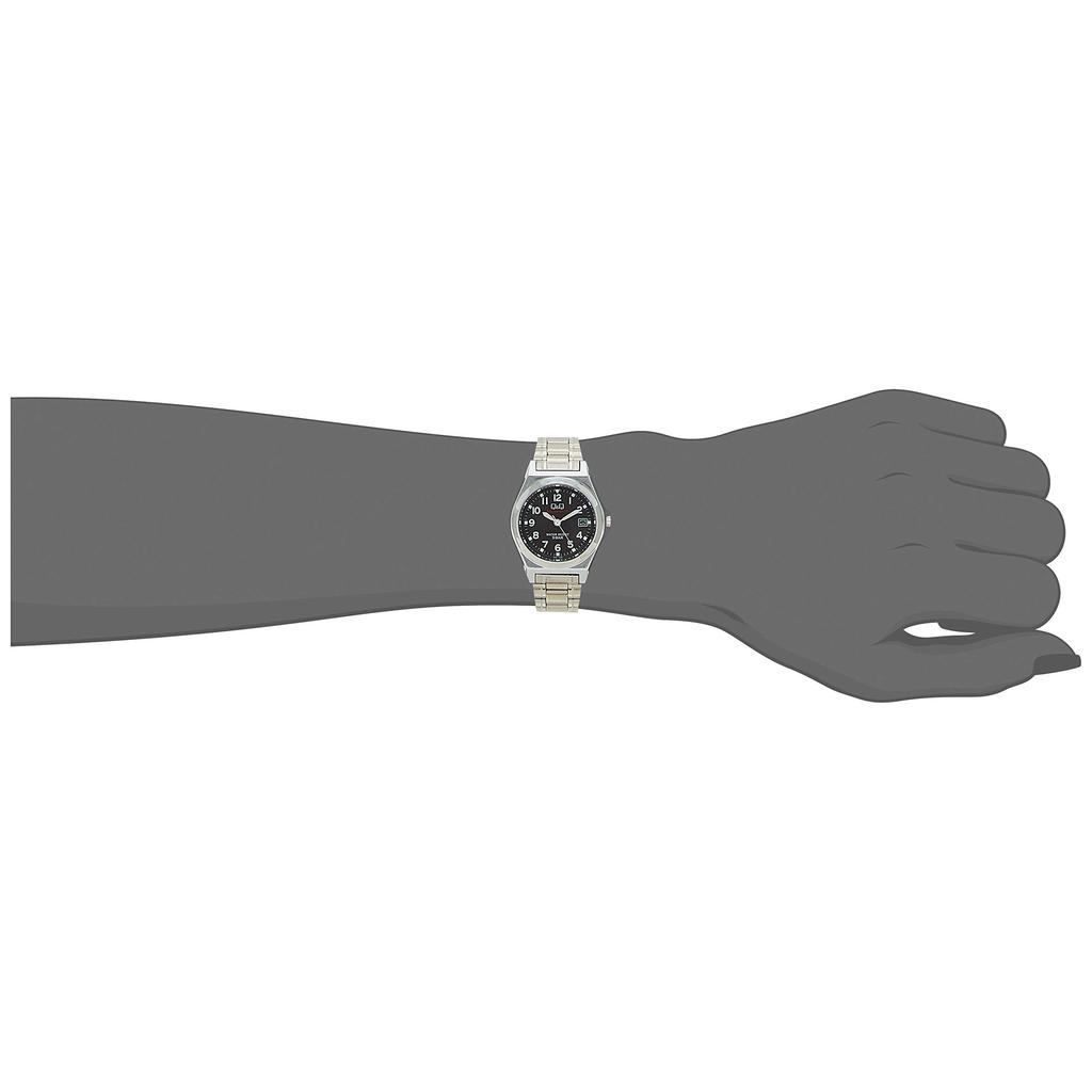 Citizen Q&Q Women's Solar Analog Watch H061-205, Waterproof, Date Display, Black Dial, Silver Metal Band