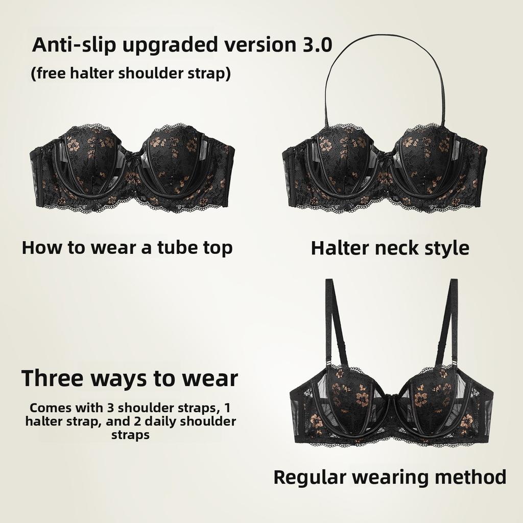 Female Summer Ultra Thin Sexy Lace Without Strapless Big Chest Show Small with Chest To Prevent Under Hanging Neck Underwear