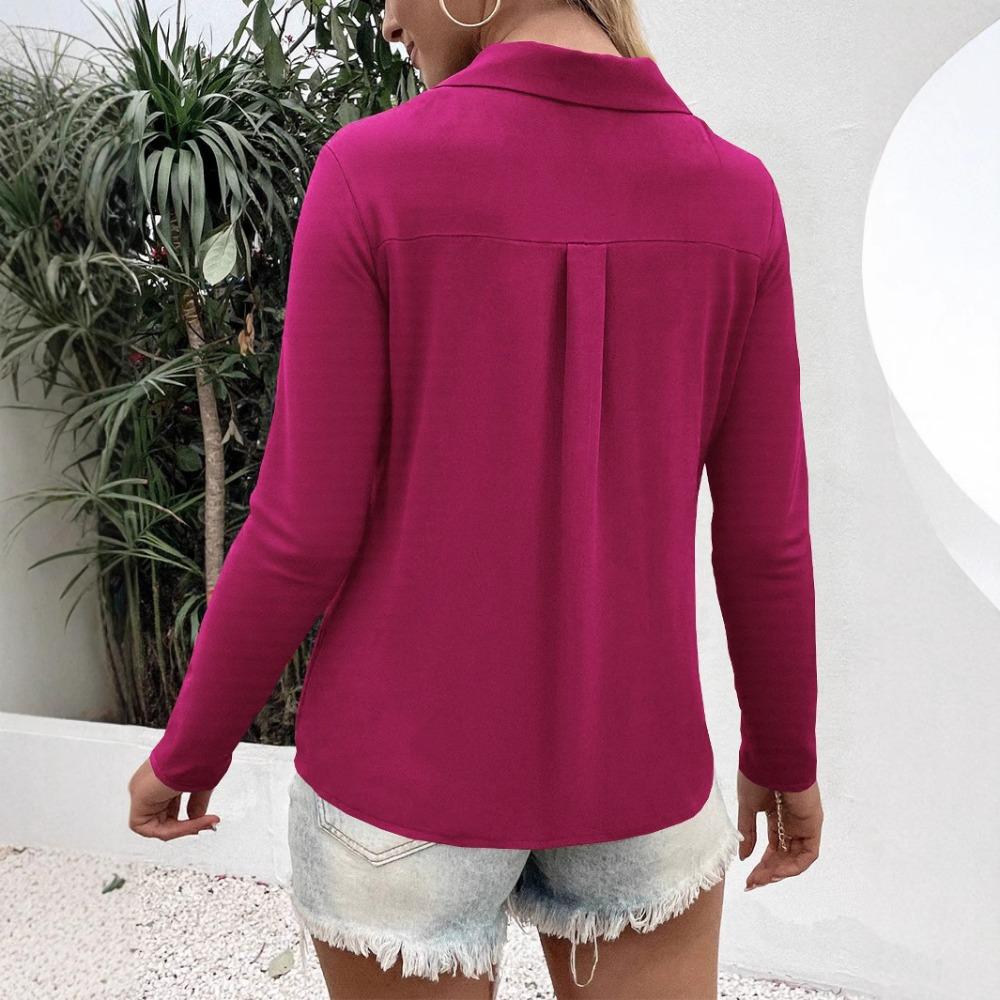 2025 Spring and Summer New Women's Solid Color Long Sleeve Ice Silk Elegant Button-up Shirt for Women