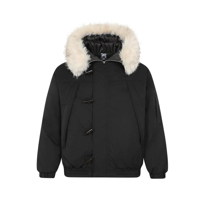 Unisex Oversized Hooded Parka With Faux Fur Collar Winter Thick Warm Cotton Padded Coat Streetwear Style