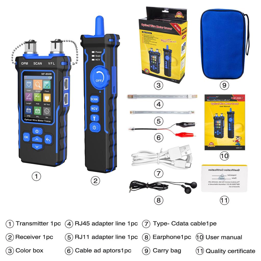 NOYAFA NF-8508 Network Cable Tester LCD Digital Rechargeable Network Line Finder Wire Tracker PoE Checker Optical Wire Meter