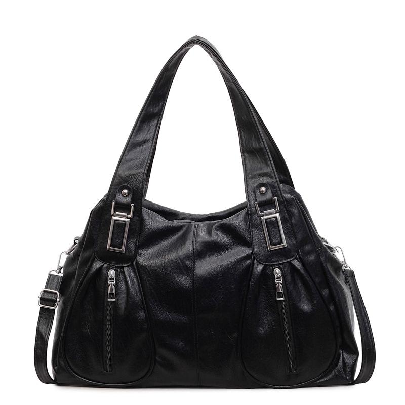 Женская сумка через плечо однотонная большая вместительная дорожная сумка-тоут для поездок и на каждый день чёрный