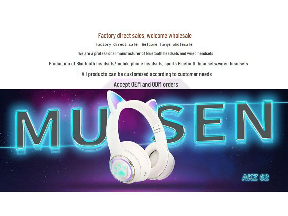 AKZ-62 Luminous Cat Ear Bluetooth Gaming Headset with Heavy Bass