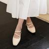 Low Heel Less than 3cm Slip-On Flat Head Square Rubber Sole Women's Shoes Korean Style Solid Color Adult Flats Pumps