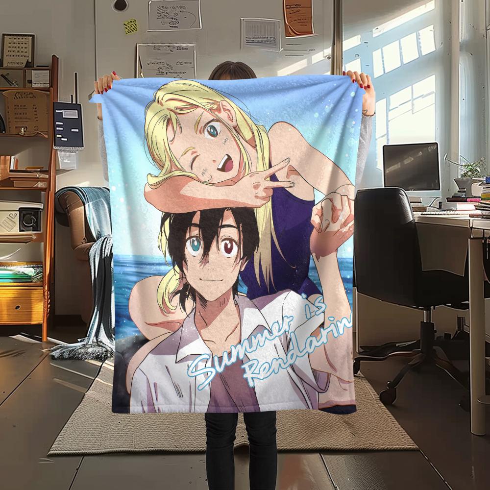 1PC Summer time Rendering Print Flannel Blanket, High quality All Seasons, Home Decor, Warmth and Comfort, Perfect for Christmas Gifts
