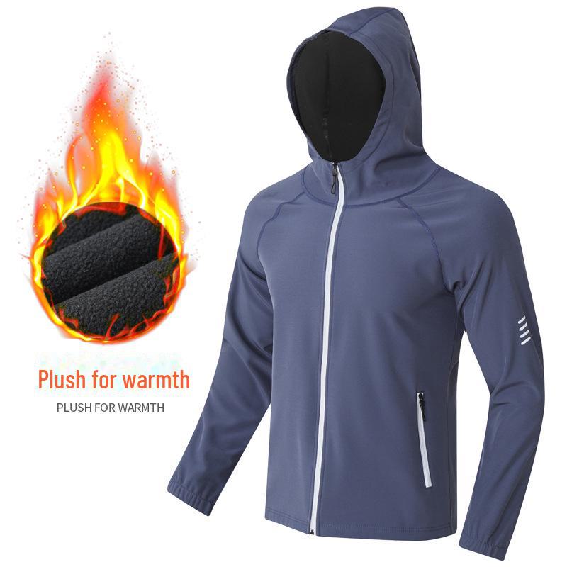 Unisex Winter Outdoor Windproof Velvet Jacket with Reflective Zipper for Cycling, Running, and Leisure Activities.