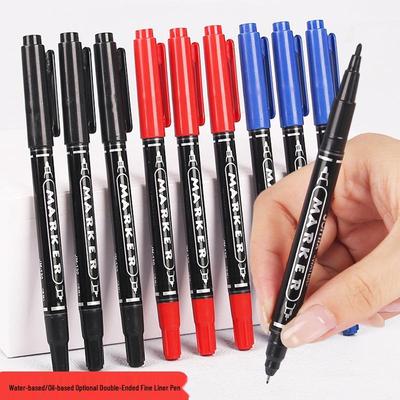 Dual-Tip Waterproof Quick-Dry Marker: Ultra-Fine, Water & Oil-Based Black Outlining Pen for Art & Drawing