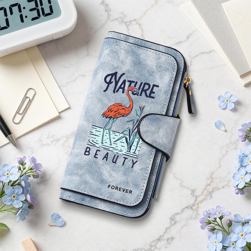 Nature Beauty Flamingo Print Long Wallet Multi Card Slot Large Capacity Vintage Female Purse