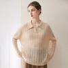 Women's Cashmere Cable Knit Sweater - New Lapel Style, Loose Fit, Autumn/Winter Versatile Top in Pink, Purple, and Light Blue.