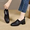Chaussures pour femmes à talons carrés en cuir de vachette pleine fleur 2025 - Doublure en cuir, Talon moyen, Design simple pour le quotidien