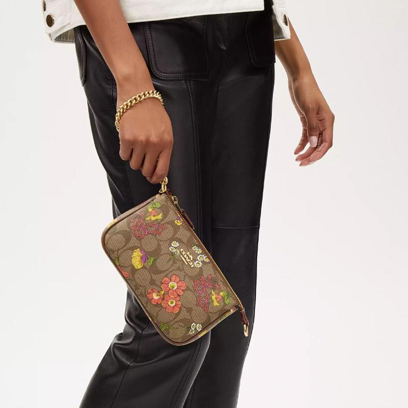 Coach Nolita 19 Floral Print Waterproof Canvas And Recycled Leather Tote Shoulder Bag Small Women Bags Gold Khaki Multicolor CR828-IME7V