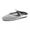 [Fanfna] Mesh hollow bag head drag women's flat bottom low height cool slippers women's one-word belt woven half drag women's shoes