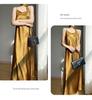 Elegant French V-Neck Spaghetti Strap Satin Dress with Slimming Design