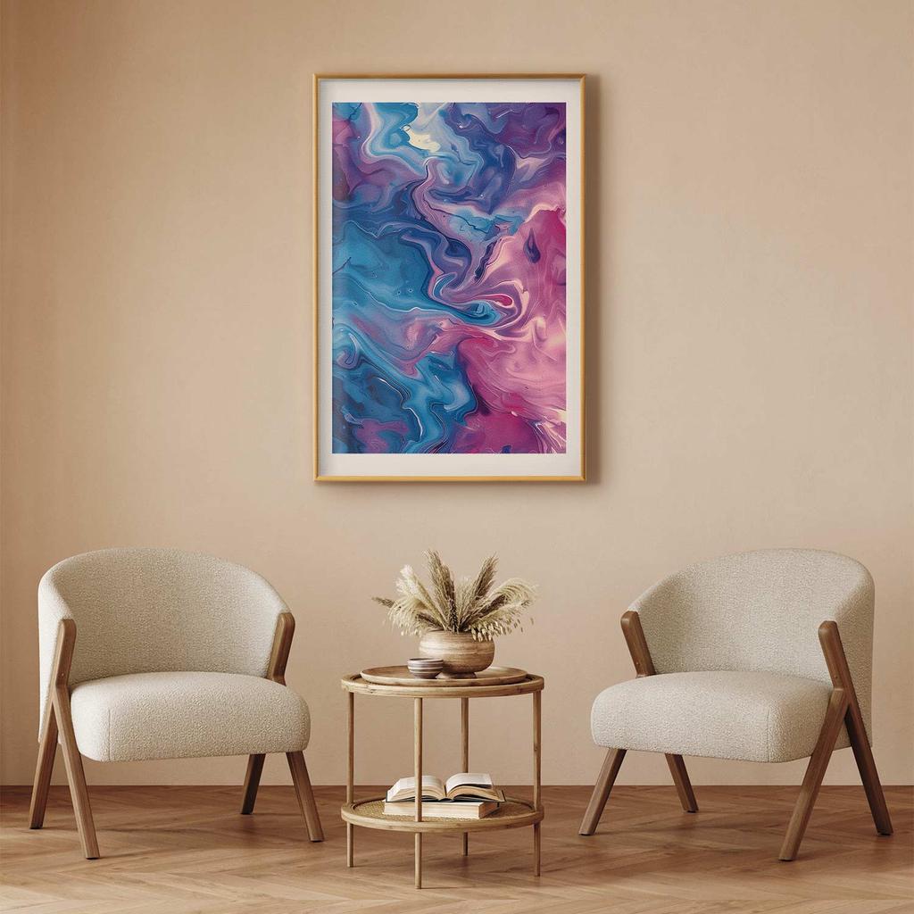 Poster - Night Flows - Abstract Waves In Shades of Blue and Purple