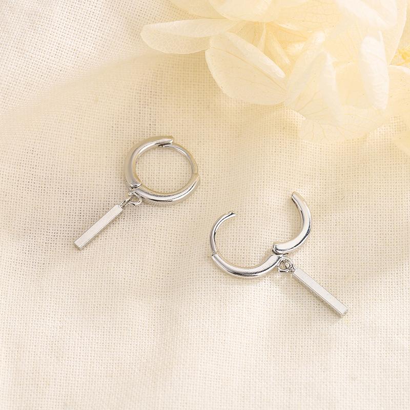 S925 Silver Geometric Bar Hoop Earrings For Women Minimalist Straight Drop Earrings Chic Niche Design Jewelry