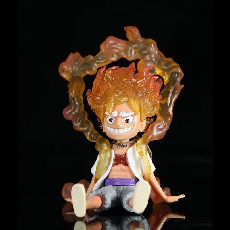 Anime One Piece Q Version Gear 5 Sun God Nika Luffy Figure Bracket Model PVC Action Figurine Statue Collection Child Toys Gift