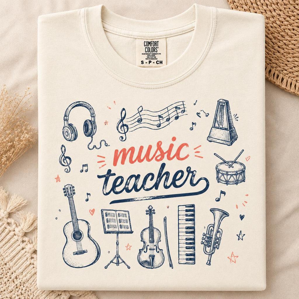 Music Teacher Shirt | Vintage Band Choir Orchestra Tee | Retro Instruments Graphic T-Shirt