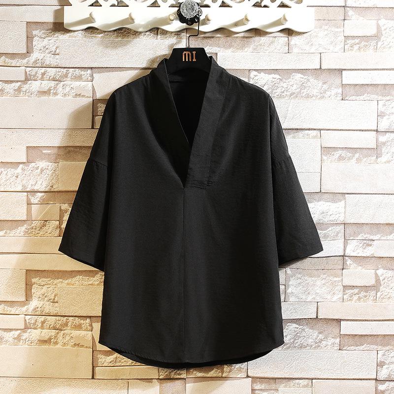 Men s Casual Plus Size Ice Silk Chinese Style Loose T-Shirt XL чёрный