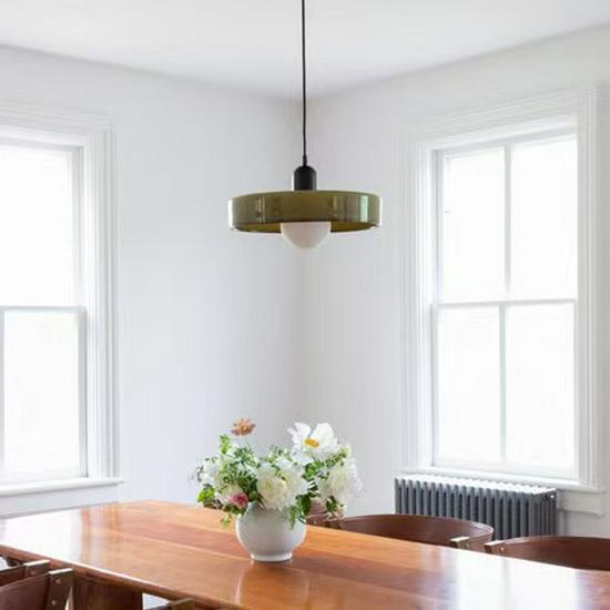 Vintage Memphis Green Glass Pendant Lamp - Modern Bauhaus Bedside Chandelier