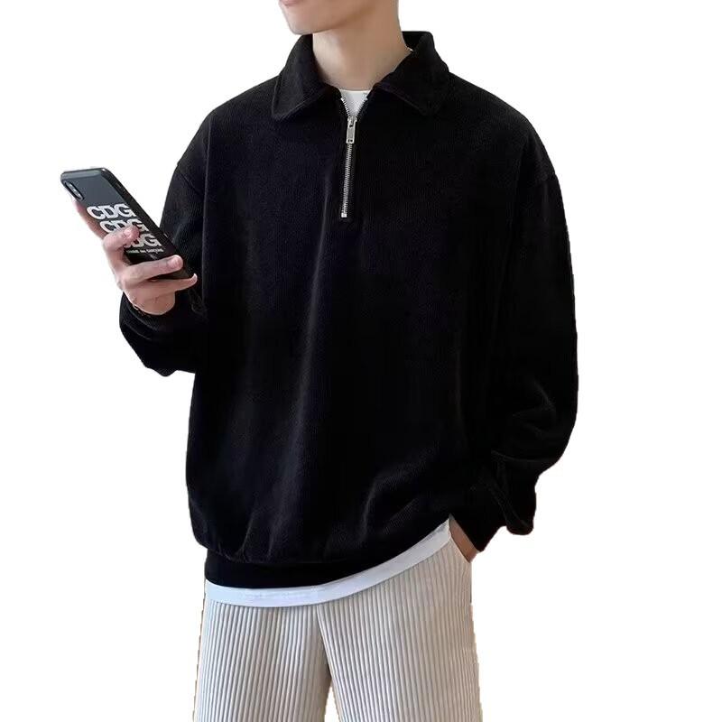 Spring and Autumn New Half Zipper Sweater Men's American Retro Loose Casual Design Niche Top Solid Color Pullover