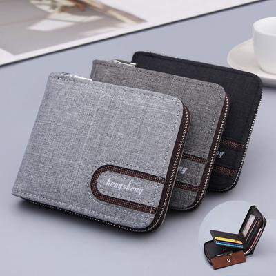 Casual Men's Short Wallet Canvas Solide Short Wallets Men Zipper Vintage Male Purse Coin Pouch Multi-functional Cards Wallet