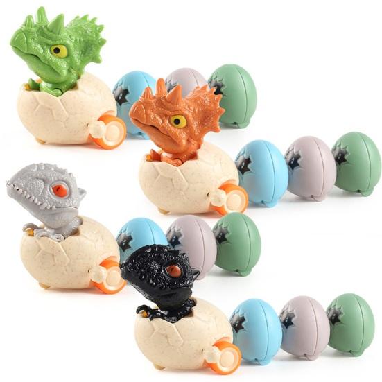 Wind-up Dinosaur Egg Toy Movable Mouth Clockwork Dino Toy with 3 Magnetic Eggs Toddlers Inertial Drive Cartoon Dinosaur Car Toy
