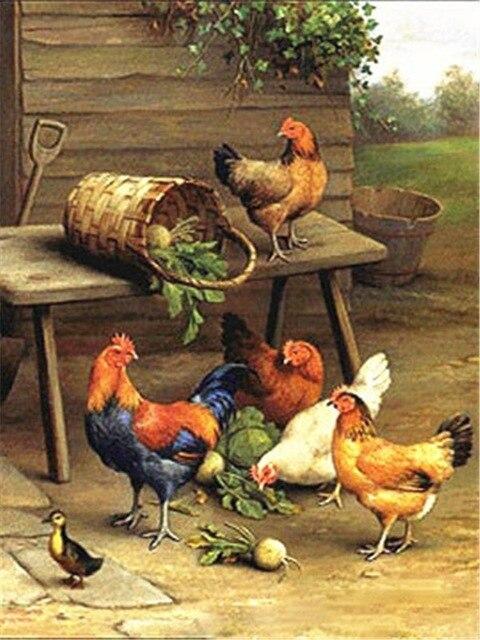 DIY Chicken 5D Diamond Painting Cross Stitch Full Round Rhinestones Diamond Embroidery Animal Mosaic Home Decor