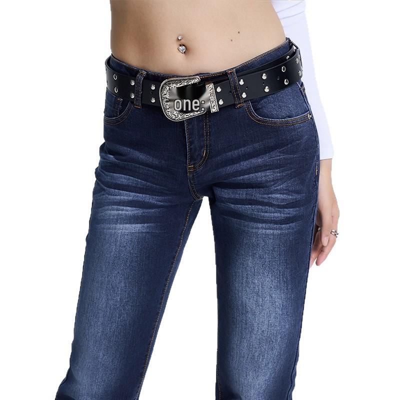 Nostalgic Blue Women's Low Waist Distressed Micro Flare Jeans - Summer Retro Style