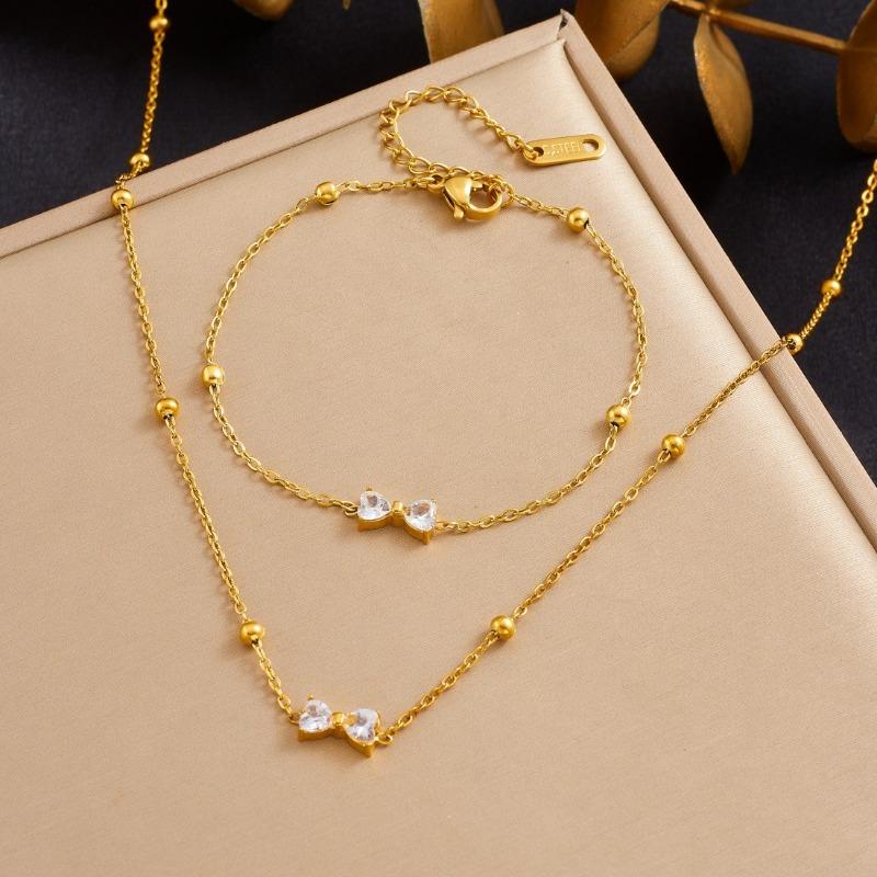 Gold Bow Crystal Charm Jewelry Set
