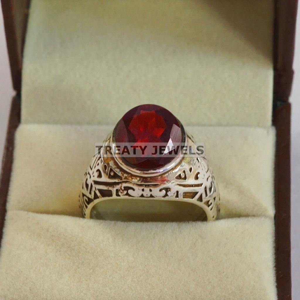 Garnet Oval Cut Gemstone With 925 Sterling Silver Ring For Men's #B72 JL375671368817