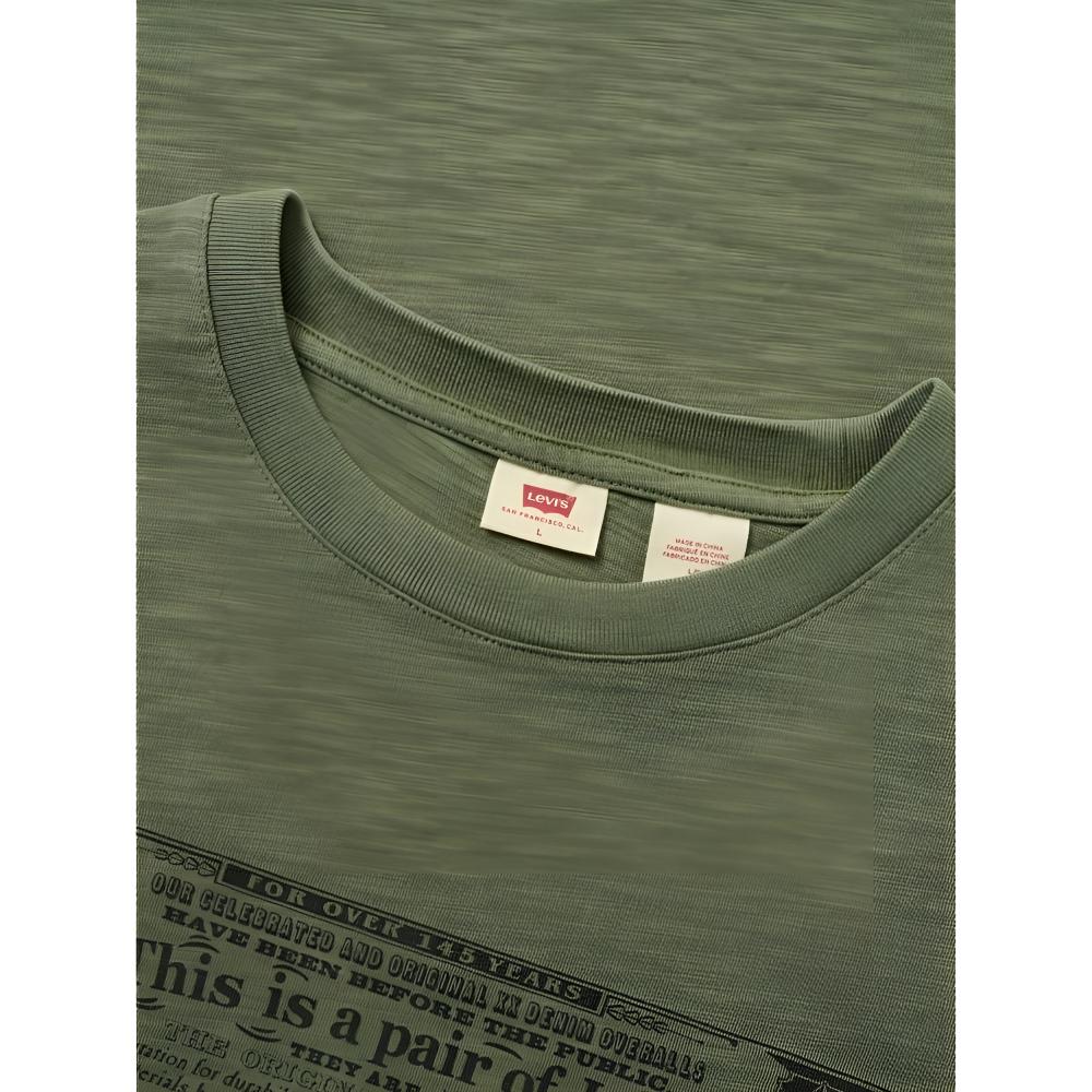 Levis Loose Soft Casual Comfortable Ribbed Crew Neck Short Sleeve T-Shirt Men Tops Dark-Green 003N4-0001