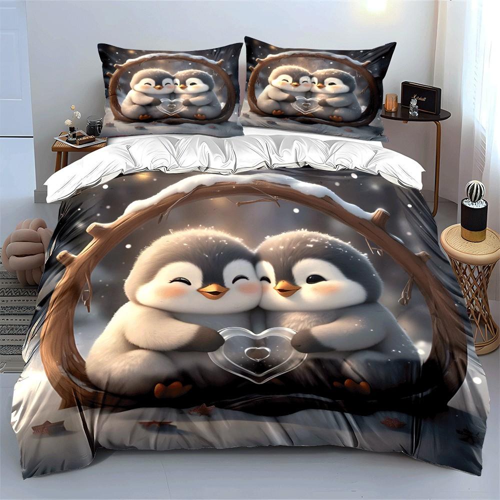 Penguin Love Winter Decor Set Exquisite Three-Piece Bedding Set Gift For Kids And Adults