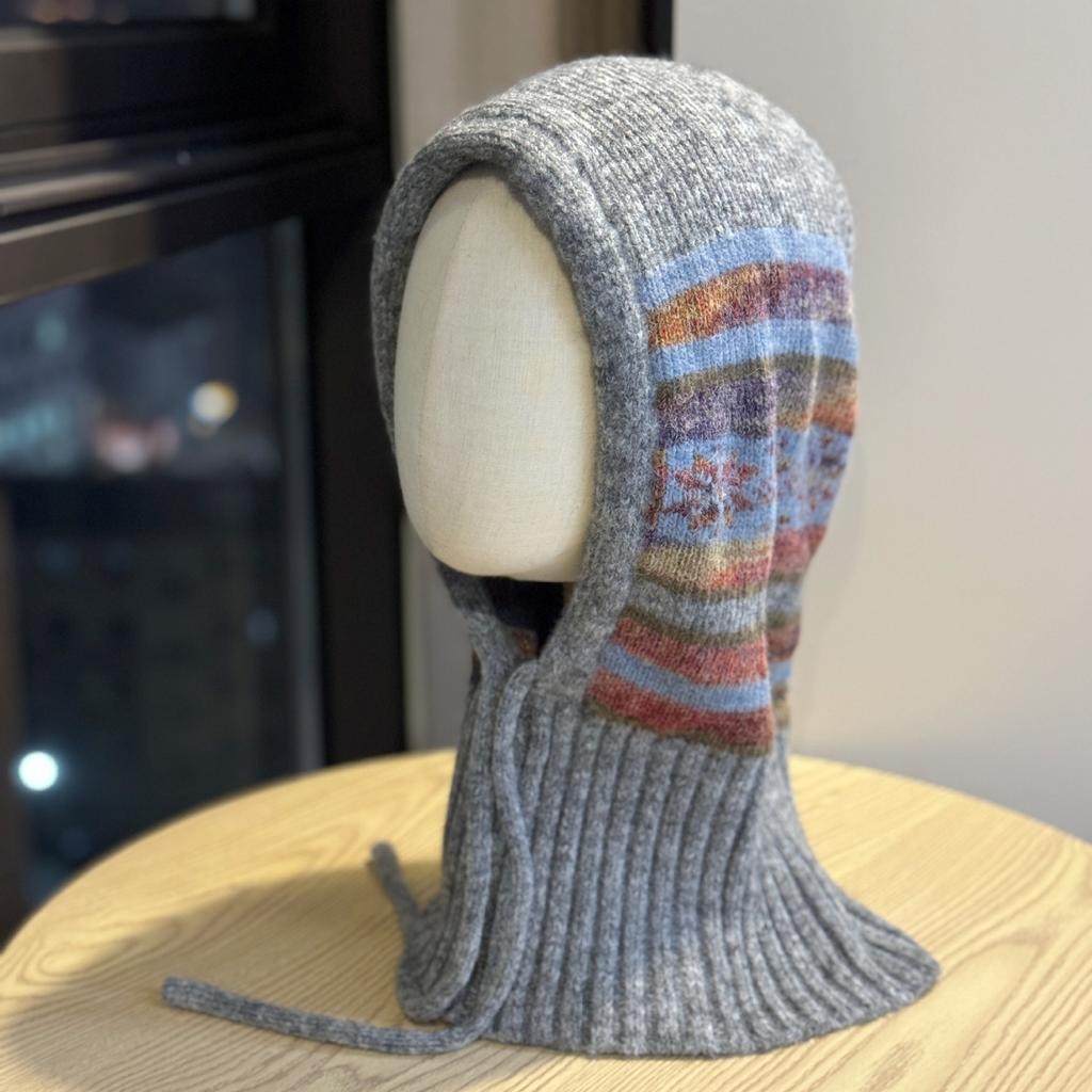 New Scarf Hat Integrated Knitted Hat for Men and Women Warm Ear Protection Lei Feng Hat Autumn and Winter Balaclava Woolen Hat