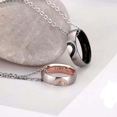 European and American New Half Peach Heart Couple Ring Necklace I LOVE YOU Couple Handmade